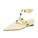 599-19 French Style Wedge Heel Pointed Toe Sandals For Women Classic Rivet Design One-Strap Comfortable Closed-Toe_voghion.com