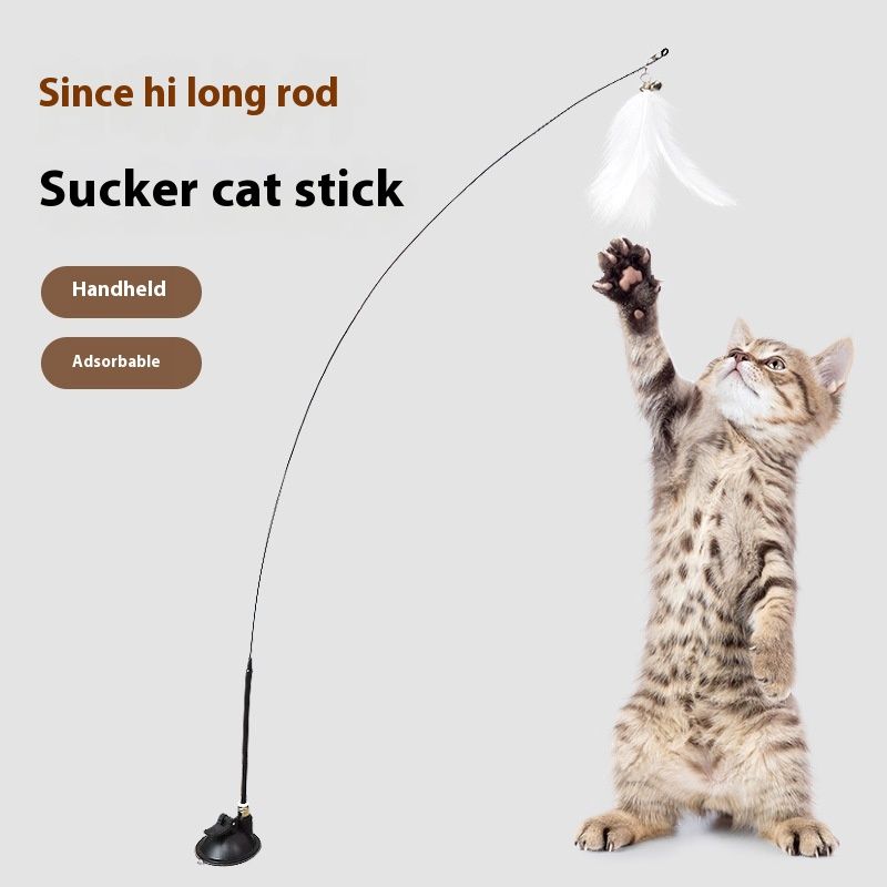 Jouet pour animaux de compagnie, ventouse, plume en fil d'acier, st, résistant aux morsures avec clochette, jouet, auto-amusement, soulager l'ennui, taquiner le chat_voghion.com