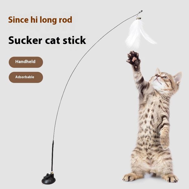 Jouet pour animaux de compagnie, ventouse, plume en fil d'acier, st, résistant aux morsures avec clochette, jouet, auto-amusement, soulager l'ennui, taquiner le chat_voghion.com