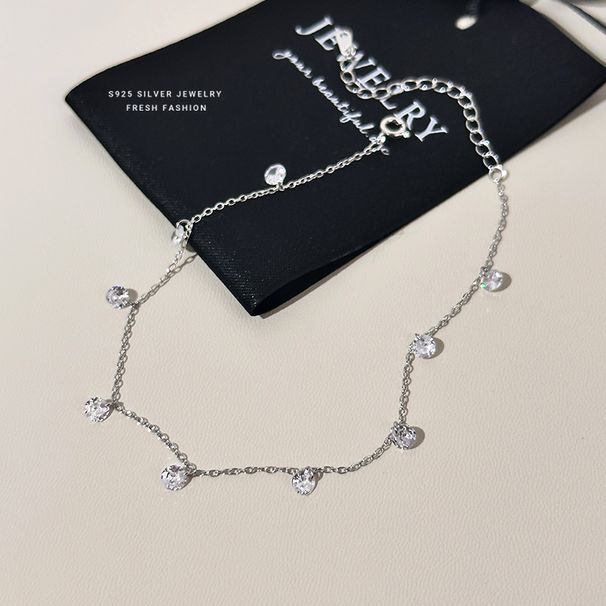 Cavigliera minimalista in zircone per donna, argento puro, semplice e versatile, moda leggera di lusso, piede di celebrità di Internet_voghion.com