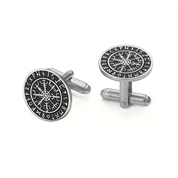 Gemelli con rune vichinghe, mitici norreni Vegvisir, gemelli in acciaio inossidabile con bussola vichinga, gioielli vichinghi classici con incisione per uomo, regali per matrimonio e sposo._voghion.com