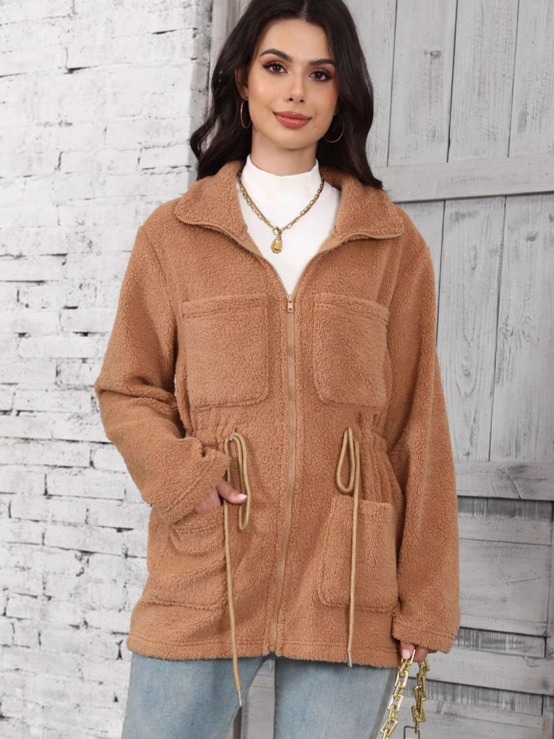"Giacca oversize in pile con cerniera, da donna, a maniche lunghe, con tasche, casual, per autunno e inverno, comoda e comoda da indossare"_voghion.com