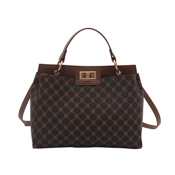 Women's Light Luxury Vintage Bucket Shoulder Bag - Stylish PU Crossbody Purse For Everyday Use, Medium Size With Lock Closure, Beige/White/Taupe_voghion.com