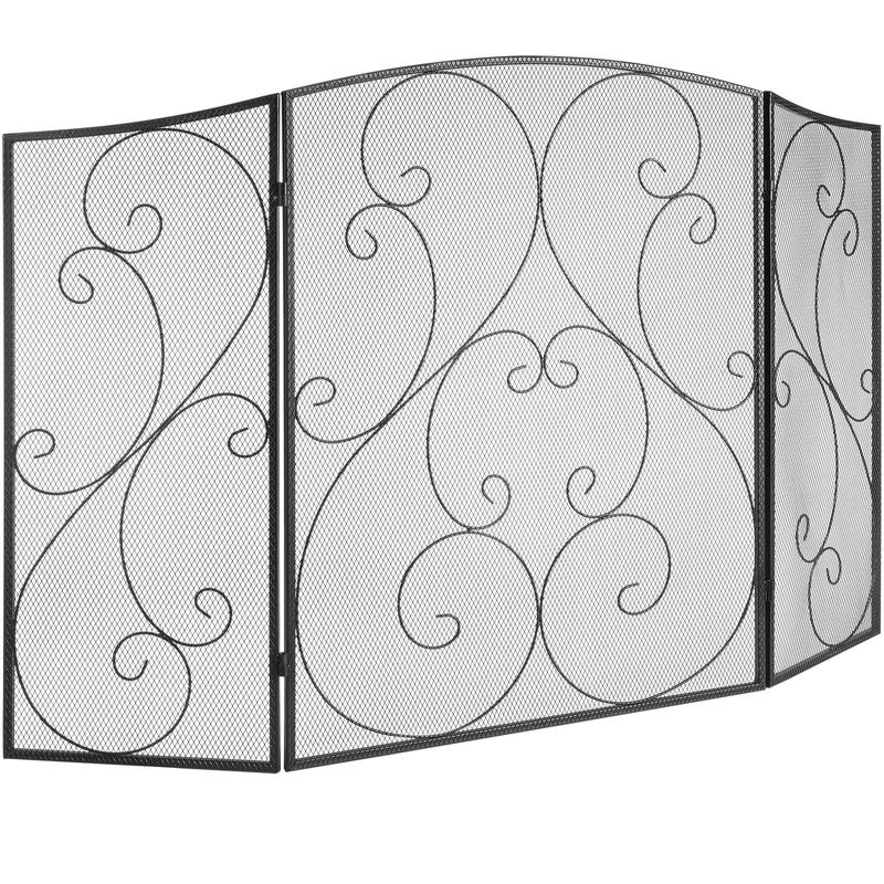 VEVOR Fireplace Screen 3 Panel, Sturdy Iron Mesh Fireplace Screen, 48"(L) X30.2"(H) Spark Guard Cover, No Assembly Required, Free Standing Fireplace Fence Grate For Living Room Home Decor Vintage Blac_voghion.com
