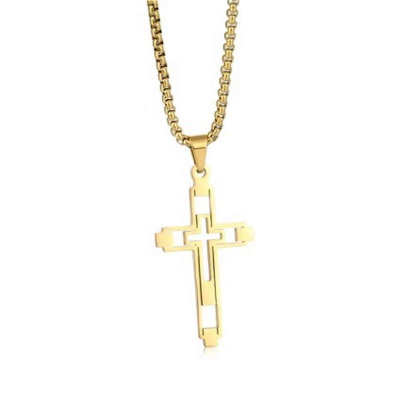 Collana in acciaio al titanio con croce scavata, ciondolo alla moda hip-hop da uomo e da donna, di alta qualità_voghion.com