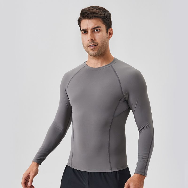 Vêtements pour hommes, vêtements de sport, de fitness, en nylon, pour entraînement en plein air, compression serrée, séchage rapide, t-shirt respirant, course à pied, fitness, manches longues_voghion.com