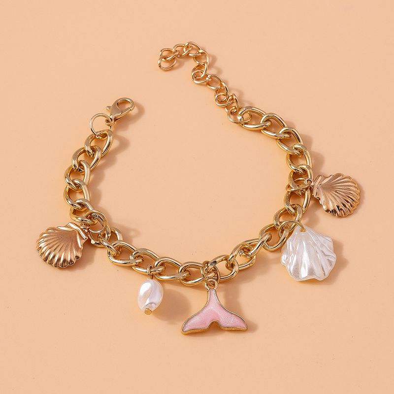 Meerjungfrauenschwanz-Set, Strandmuschel, Perlenschmuck, Armband_voghion.com