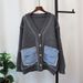 2024 Autumn Winter New Patchwork Denim Pocket Sweater Coat High-end European Style Loose Versatile Knitted Cardigan For_voghion.com