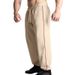 2024 Autumn New Sports with Splicing Straight Tube Large Drawstring Men's Casual Pants_voghion.com