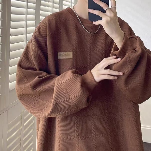 Rundhals-Kapuzenpullover für Herren, locker sitzende Kleidung, schweres Gewicht, keine Mütze, langärmliges Oberteil, inneres T-Shirt_voghion.com