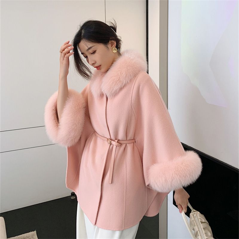 Women's Clothing Autumn And Winter New Fur Collar High End Double Sided Cashmere Coat For Women Wool Cape Shawl Coat_voghion.com