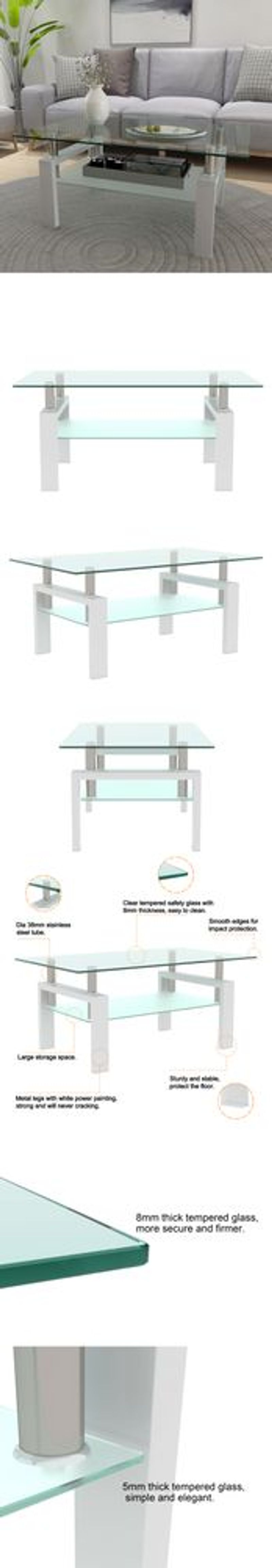 White Coffee Table, Clear Coffee Table, Modern Side Center Tables For Living Room, Living Room Furniture_voghion.com