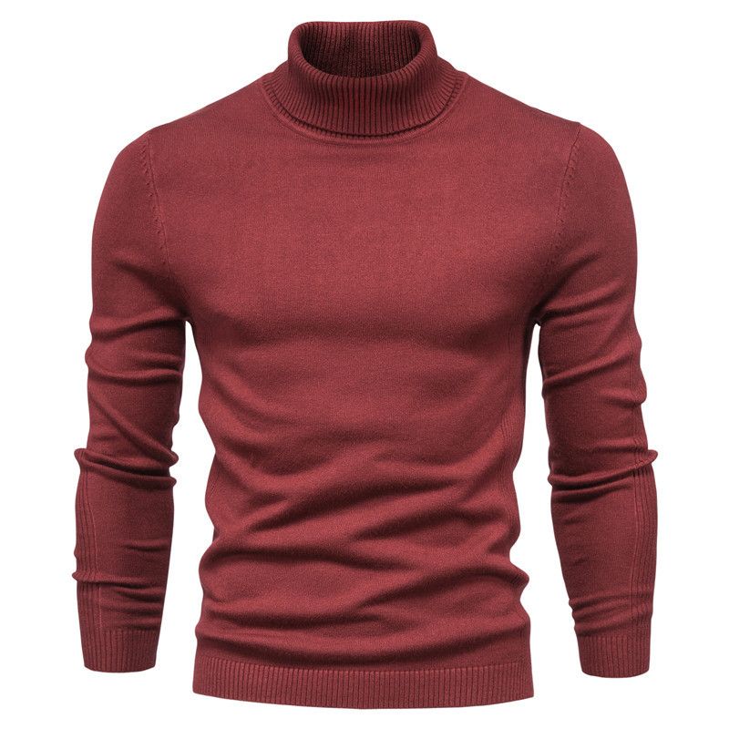 Høst og vinter Ny casual herregenser i ensfarget farge med høy krage Herre casual strikkegenser med tråd_voghion.com