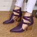 2024 Autumn Winter New High Chunky Heel Pointed Toe Belt Buckle Roman Sandals Women Leather Single Boots Plus Size_voghion.com