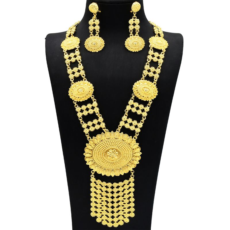 Wedding accessories Gold bridal necklace earrings long set_voghion.com