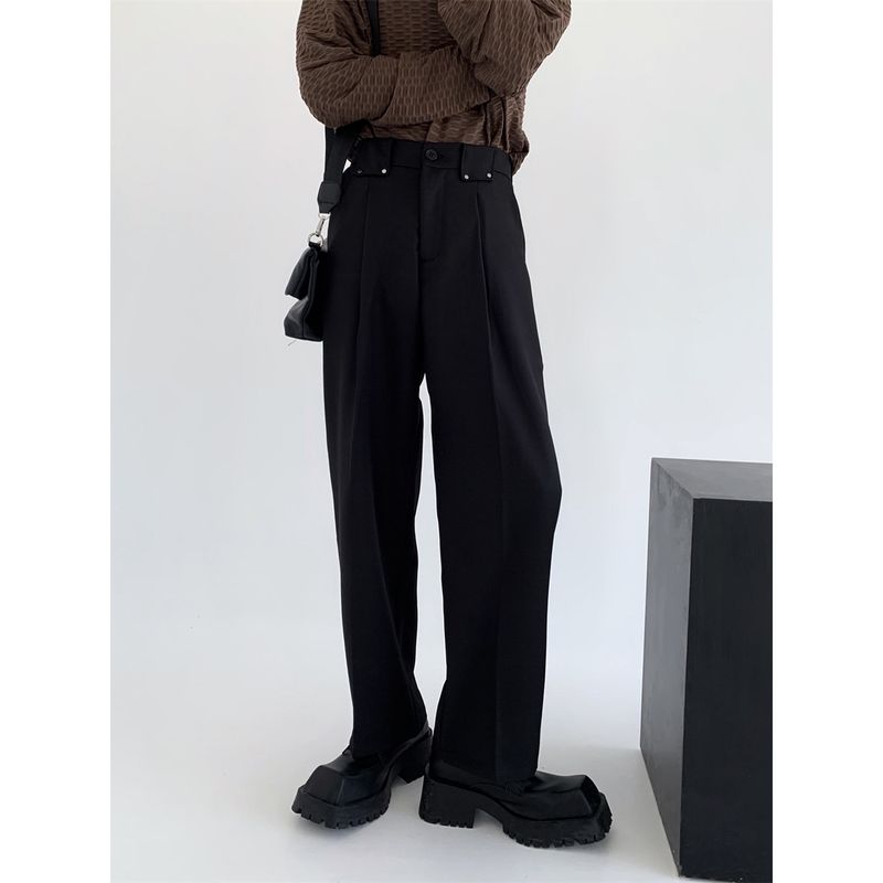 Pantaloni da uomo con vita alta, stile casual, larghi e dritti, stile estivo, di alta qualità, per primavera e autunno._voghion.com