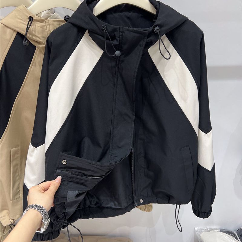 Autumn Outfit Color Block Hooded Women's Top Design Trendy Workwear Baseball Jacket_voghion.com