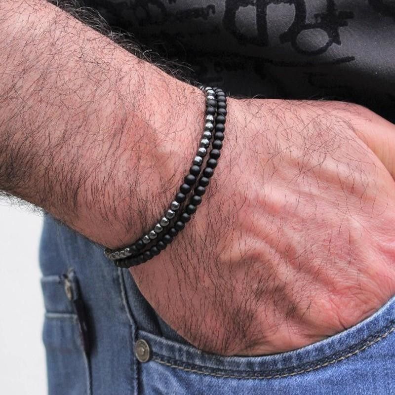 Bracciale punk dark impilabile con combinazione di calcoli biliari neri, braccialetto anti-malocchio, braccialetto trendy retrò con corona in zircone neutro_voghion.com