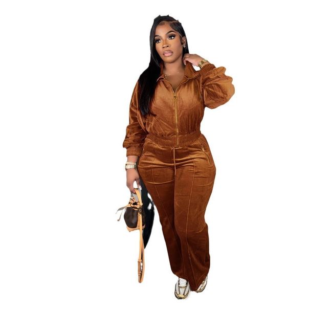 Damenbekleidung Elegantes Damen-Set aus langärmligem Stehkragen, Reißverschluss vorne und Strickjacke und Hose – zweiteiliges Winter-Outfit in Unifarben (Grau, Schwarz, Rot)_voghion.com