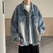 Nova jaqueta jeans vintage retrô masculina da moda, jaqueta masculina da moda, solta, casual e versátil para casal_voghion.com
