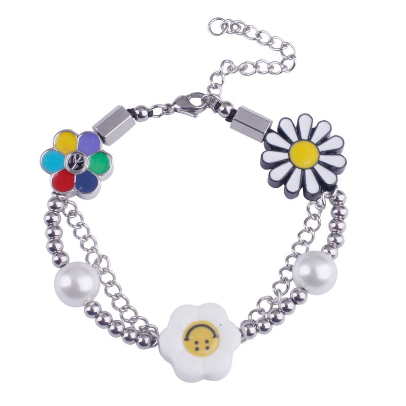 Selwechte Stil Daisy Anti-Krich Smiley Sonneblummenperl Halskette Männer a Fraen Perséinlechkeetsarmband National Trend Design Batch_voghion.com
