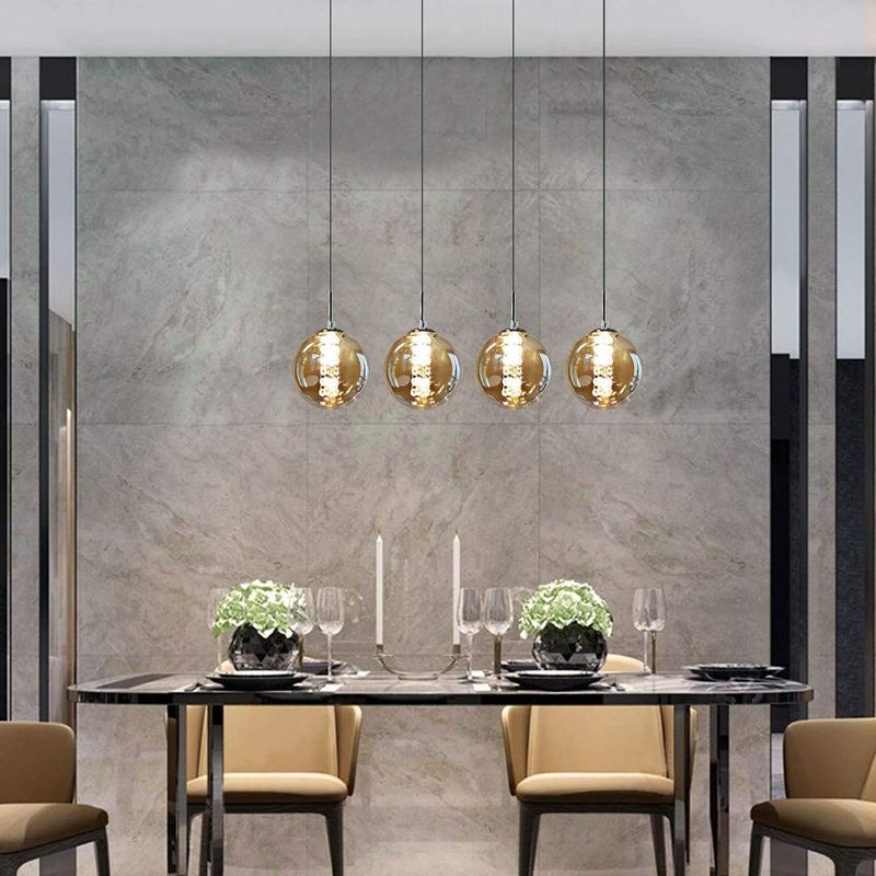 Pendelleuchte Esstisch Pendellampe Höhenverstellbar Kronleuchter Hängeleuchte 4-Flammig Aus Glas In Farbe Bernstein Für Küche Wohnzimmer Schlafzimmer_voghion.com