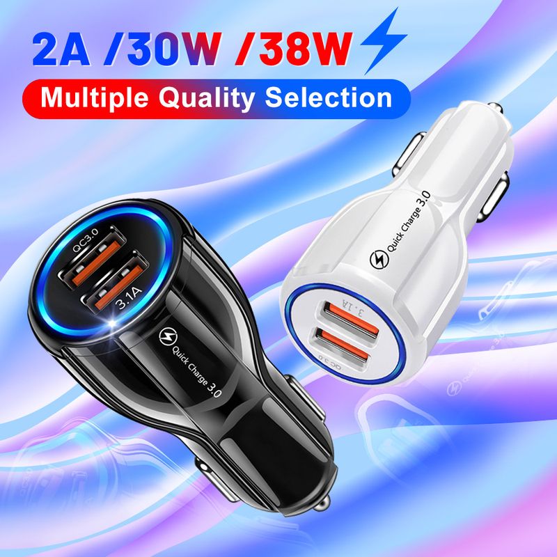 2A 30W 38W QC3.0 Fast Head Cigarette Lighter One Drive Two Flash Car Charging Batch_voghion.com