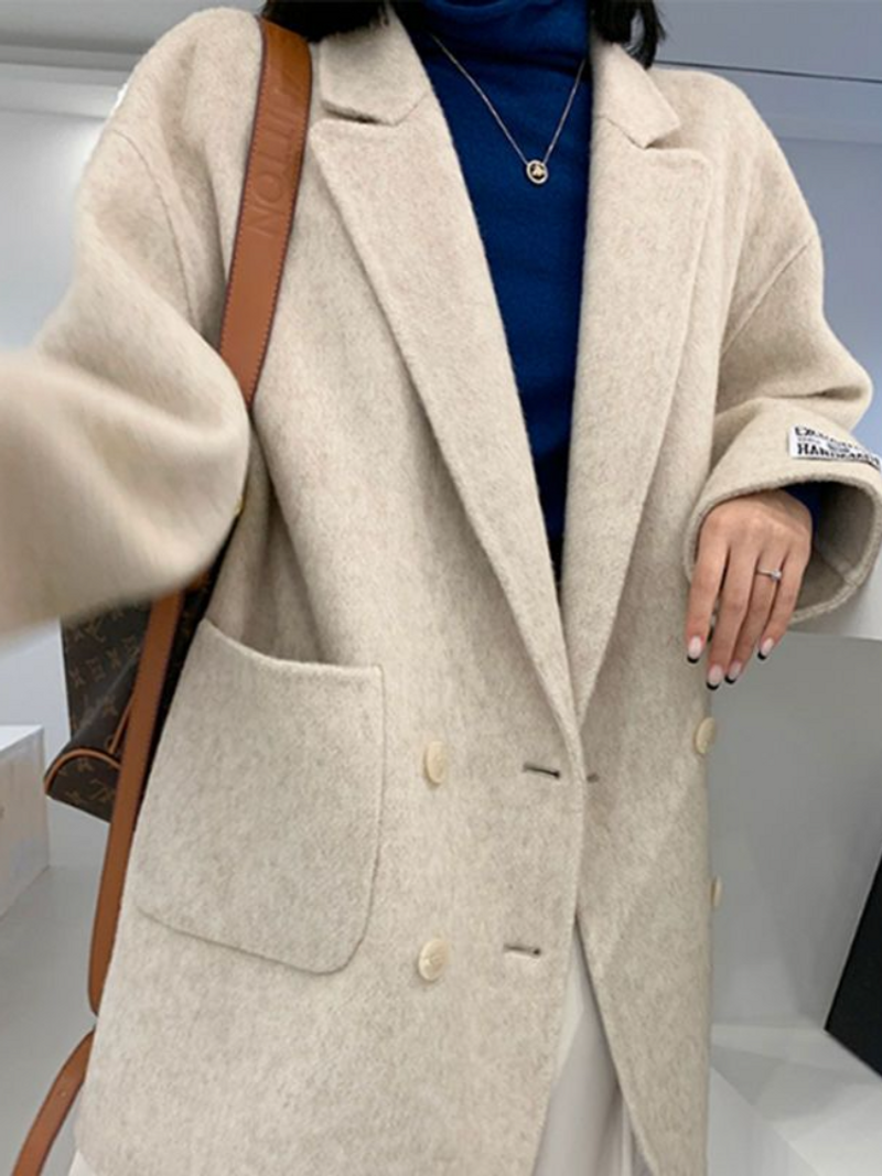 Wool & Blends Coats for Women Grey Thickening Autumn Winter Women's Cold Coat Loose Turn-down Collar Fashion Suit Women_voghion.com