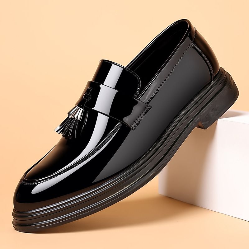 Leather for autumn business dress, oversized casual soft soled black men's wedding and groom's shoes_voghion.com