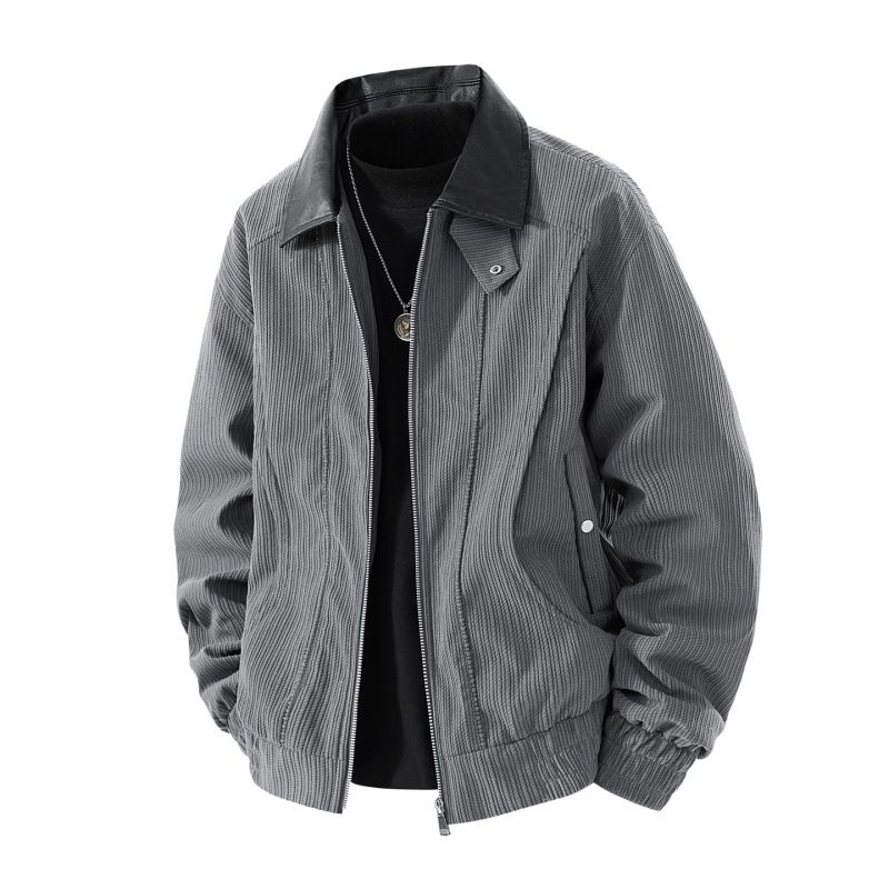 Herrenbekleidung ​Cord-Arbeitsjacke mit Reverskragen – stylischer Freizeitmantel für Jugendliche, trendig und lockere Passform – Schwarz, Armeegrün, Kaffeebraun, Grau​_voghion.com
