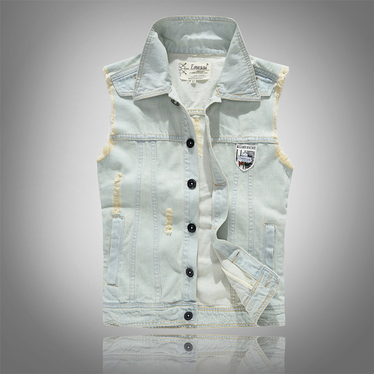 Herrenbekleidung Coole Persönlichkeit Slim-Fit Mode Herren Jeansweste Jeansweste Retro Leichte Jeanskleidung_voghion.com