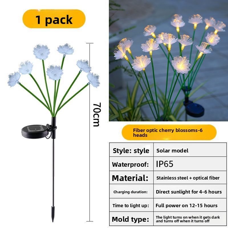 Yisuo Solarleuchte, Innenhof, Garten, Landschaft, Glasfaser, Erdungsstecker, Heimdekoration im Freien, Kirschblüten-Rasen_voghion.com