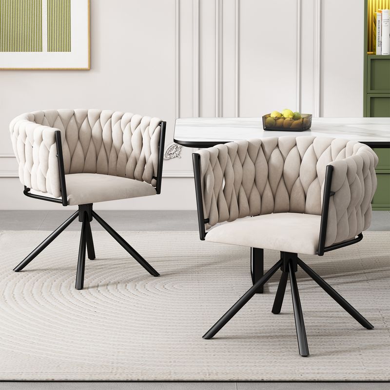 Samt-Esszimmerstuhl, 2er Set, Einzelner Heller Luxus-Wohnzimmer-Schlafzimmer-Drehstuhl, Freizeit-Drehstuhl Mit Vier Stützbeinen Aus Metall, Beige[OLD SKU:WF310494AAB]_voghion.com