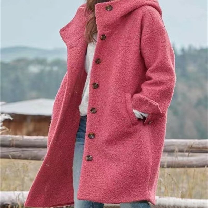 ​​Women's Casual Hooded Trench Coat With Lapel Collar, Loose Fit Long Sleeve Windbreaker, Polyester Cotton Blend, Multiple Colors Available_voghion.com
