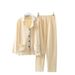 Simple And Comfortable Pajamas Women's Autumn And Winter Long-sleeved Lapel Gray Simple Thickened Loungewear Set_voghion.com