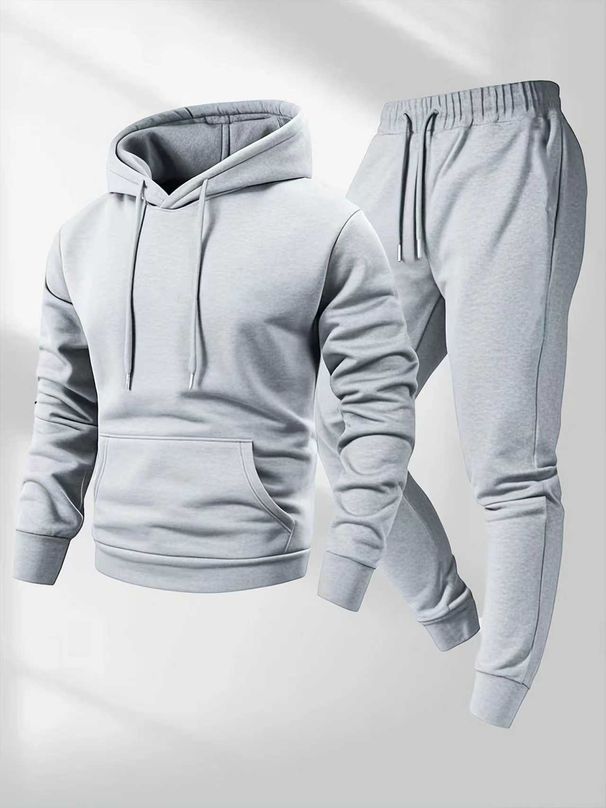 Herren-Set aus Fleece-gefüttertem Kapuzenpullover und Jogginghose – Weiche Sportbekleidung aus Polyester-Baumwoll-Mischgewebe für Fitnessstudio, Laufen und Freizeit_voghion.com