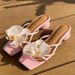 Women's Floral Square Toe Slides - Women's Chunky Heel Open Toe Sandals For Vacation_voghion.com