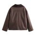 Women's Clothing Casual Faux Fur Collar Reversible Jacket - Cozy Winter Outerwear For Street Style (Brown, S/M/L)_voghion.com