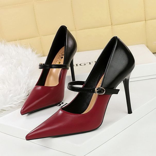 Fashion high-heeled stiletto women's shoes light mouth pointed color line with high heel shoes_voghion.com