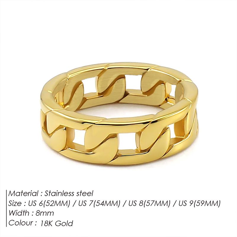 Anello in acciaio inossidabile con catena cubana intrecciata cava eManco in stile minimalista_voghion.com