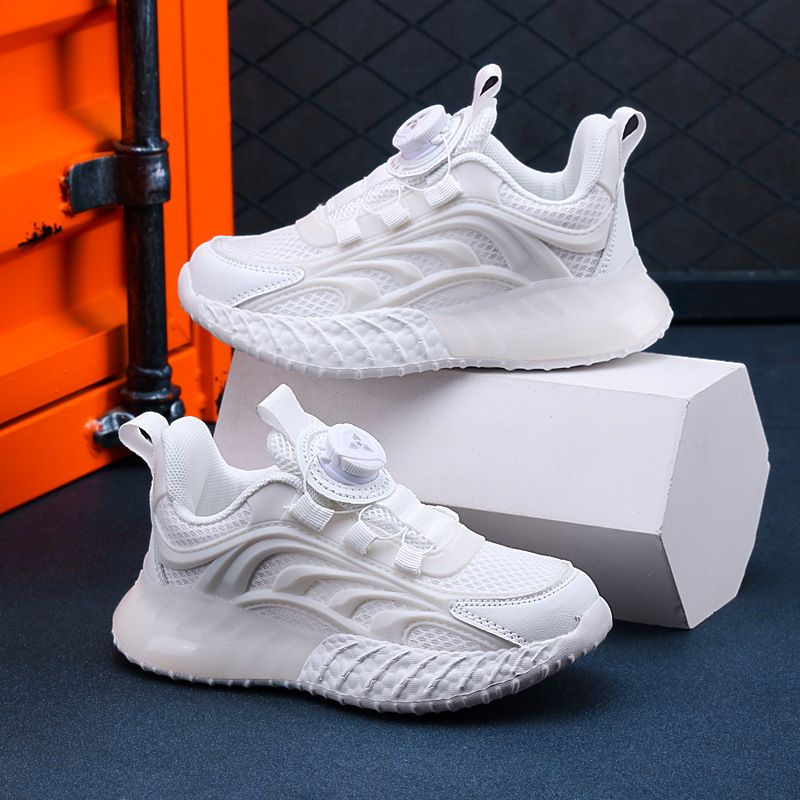 Zapatos para niños con hebilla giratoria, malla transpirable, deportivos para niños de talla mediana y grande, ligeros, blancos, para correr, para adolescentes._voghion.com