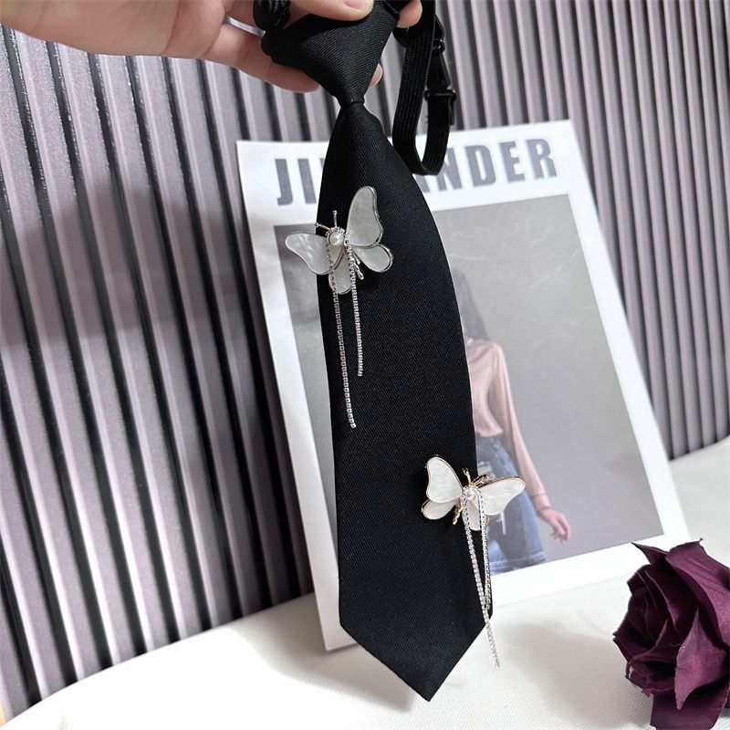 Camicia da donna coreana bicolore con strass a farfalla e nappa, senza cravatta, versatile, in stile college, stile uniforme JK_voghion.com