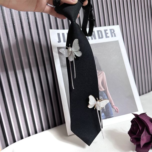 Camicia da donna coreana bicolore con strass a farfalla e nappa, senza cravatta, versatile, in stile college, stile uniforme JK_voghion.com