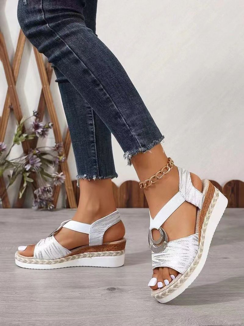 Neue sommer Römischen frauen sandalen grenzüberschreitenden außenhandel große größe fisch mund metall schnalle keil ferse casual frauen sandalen_voghion.com