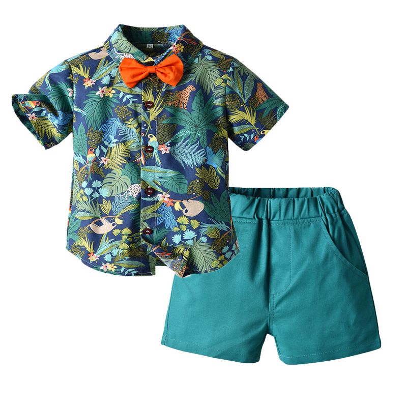 Children's boys' suit summer beach style coconut print short-sleeved shirt shorts children's clothing_voghion.com