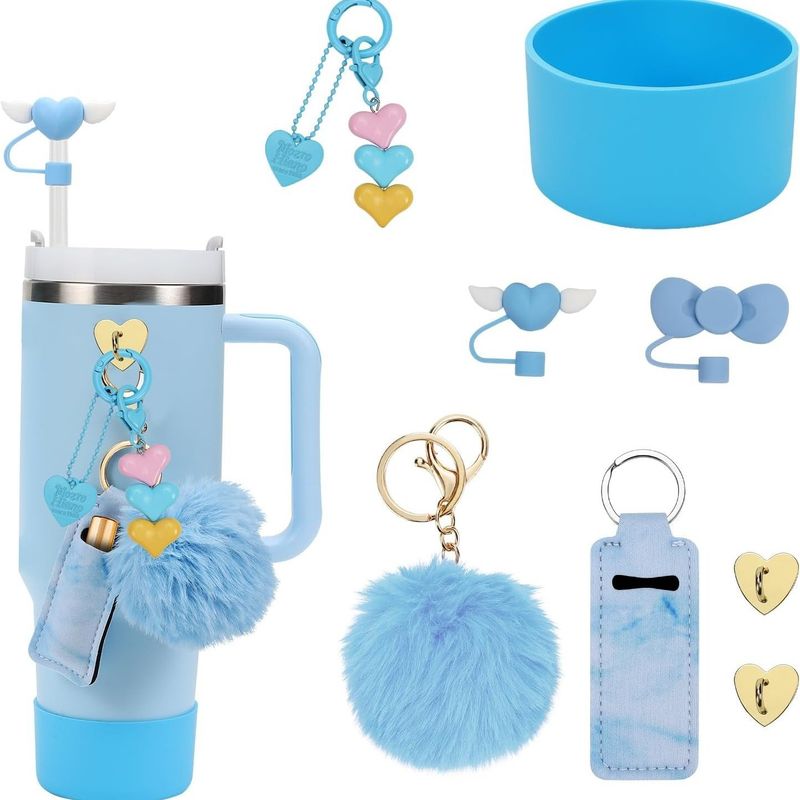 Juego de accesorios para taza con lazo de amor de 10 mm, tapa de taza con pegamento suave, bola colorida, colgante decorativo_voghion.com