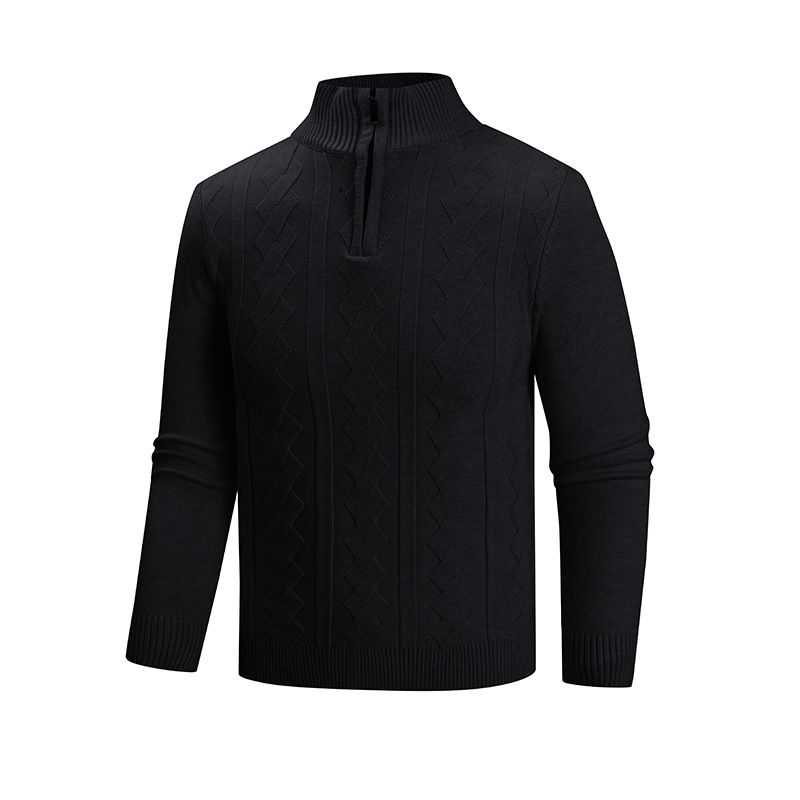 Maglione casual da uomo con collo alto e mezza zip, comodo e caldo per autunno e primavera._voghion.com