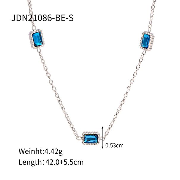 Collane con ciondolo in zircone verde quadrato multiplo in acciaio inossidabile stile INS, versatili alla moda da donna_voghion.com