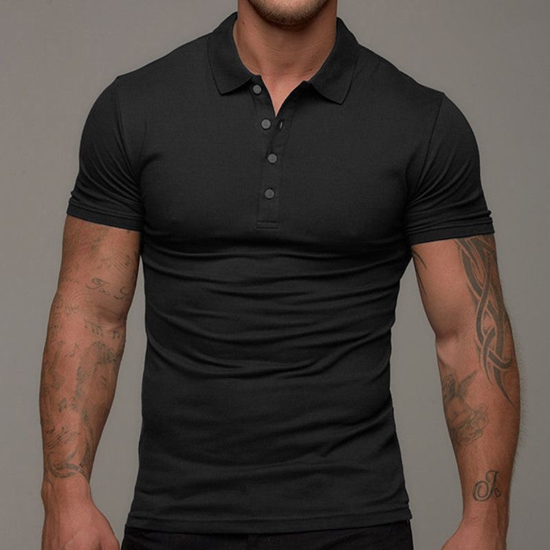 2023 Nieuwe Stijl Heren Slim Fit Effen Kleur Opstaande Kraag Heren Casual Imitatie Katoen Poloshirt Korte Mouw jeugd Herenkleding_voghion.com