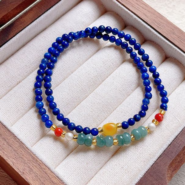 Original Design Bracelet Temperament Elegant Lapis Lazuli Small Beads Thin Stacked Double Circle Women's Wrist Wearing Exquisite Simple Bracelet_voghion.com